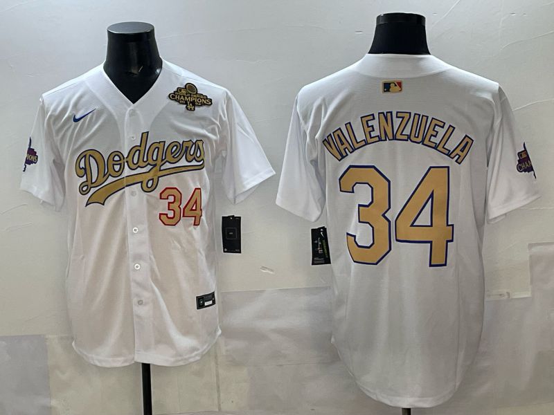 Men Los Angeles Dodgers #34 Valenzuela White Gold Game Nike 2025 MLB Jersey style 05